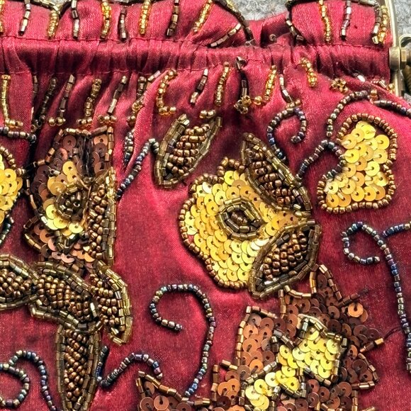 VTG Red Sequin Beaded Purse Metal Handle Kisslock Fairycore Steampunk Artsy boho - Picture 14 of 16
